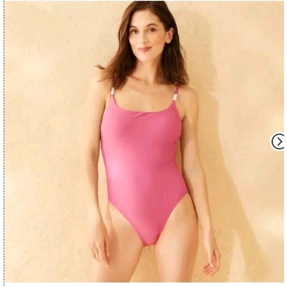Women's Pearl Bead Scoop Back High Leg Cheeky One Piece Swimsuit - Large (12-14)